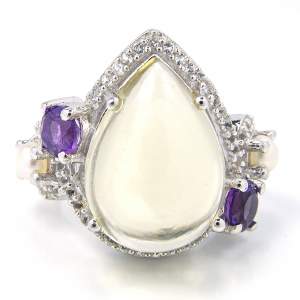 Срібна каблучка 925 проби 9,5 гр. з лимонним топазом зі США, білою перлиною Камока о.Таїті, бразильськими аметистами та топазами зі США 12,79 карат