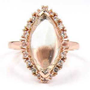 Срібна каблучка 925 проби в позолоті 750 проби 4,25 гр. з бразильським зеленим аметистом та топазами зі США 4,46 карат