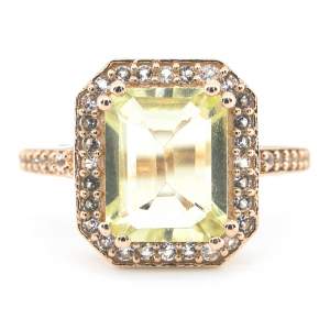 Срібна каблучка 925 проби в позолоті 750 проби 3,9 г з лимонним топазом зі США та білими топазами 3,2 карат