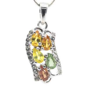 Срібна підвіска 925 проби 2,33 г з індійськими, шрі-ланкійськими, мадагаскарськими сапфірами класу AAAA та топазами 1,64 карат