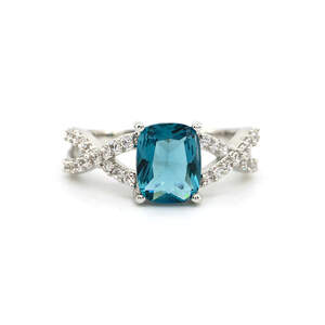 Каблучка з платиновим покриттям 850 проби з синім та білими кристалами 4,05 карат