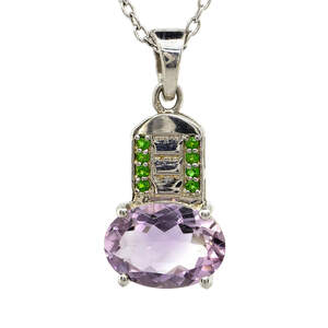 Срібна підвіска 925 проби 4,29 г з аметистом Rose de France та діопсидами Альберта 5,34 карат