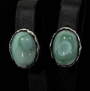 Срібні сережки 925 проби 8,48 г з зеленими Агатами 9,68 карат