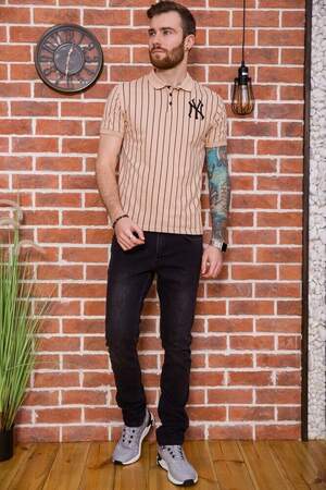 СМУГАСТЕ ЧОЛОВІЧЕ ПОЛО БЕЖЕВО-ЧОРНОГО КОЛЬОРУ