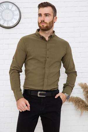 СОРОЧКА ЧОЛОВІЧА ПРИТАЛЕНА ОДНОТОННА КОЛІР ХАКІ