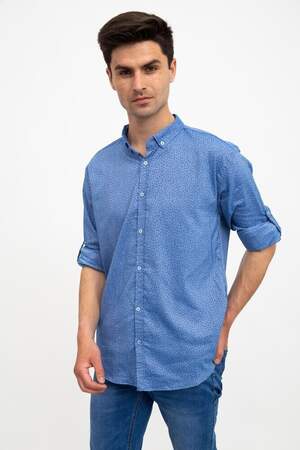 СТИЛЬНА ЧОЛОВІЧА СОРОЧКА БЛАКИТНА З ПРИНТОМ