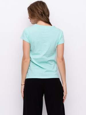 Мятная хлопковая тонкая футболка с аппликацией