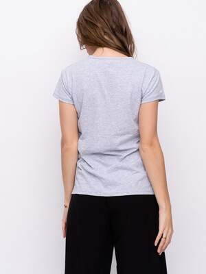 Серая хлопковая тонкая футболка с аппликацией