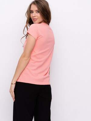 Персиковая хлопковая футболка с милым принтом