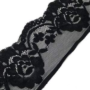 ( 1 м) Кружево гипюр стрейч 8,5 см - Черное