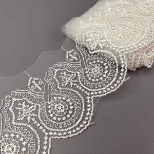 (#51) Кружево на сетке органзе 10 см - Молоко