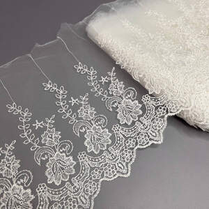 (#56) Кружево на сетке органзе 21 см - Молоко