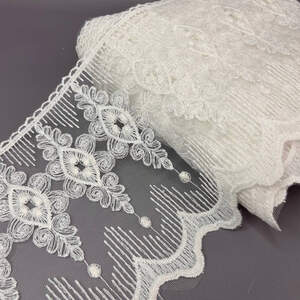 (#60) Кружево на сетке органзе 20 см - Айвори