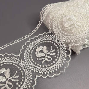 (#61) Кружево на сетке органзе 11 см - Молоко