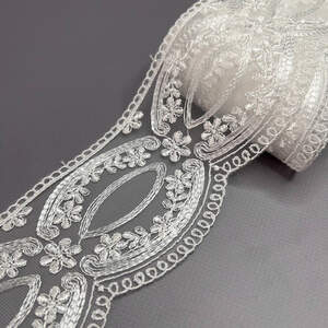 (#71) Кружево на сетке органзе 8 см - Молоко