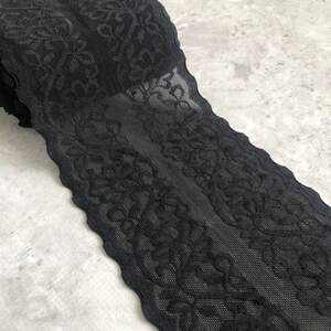 (1 метр) Кружево гипюр стрейч 10 см - черное (8520)