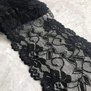 (1 метр) Кружево гипюр стрейч 14,5 см - черное (15151)
