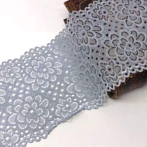 (1 метр) Кружево гипюр стрейч 15 см - Серый (КС-1642)