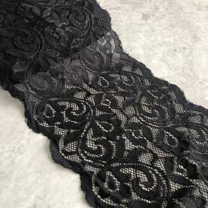 (1 метр) Кружево гипюр стрейч 15 см - черное (D001)