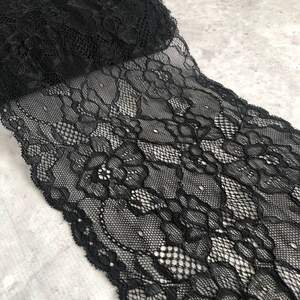 (1 метр) Кружево гипюр стрейч 18 см - черное (ХН005)