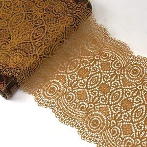 (1 метр) Кружево гипюр стрейч 20 см - Горчичный (КС-71776)