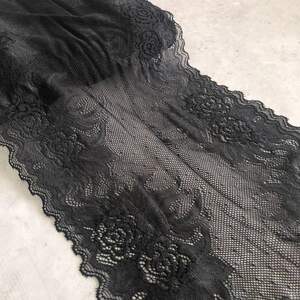 (1 метр) Кружево гипюр стрейч 20 см - черное (5399)