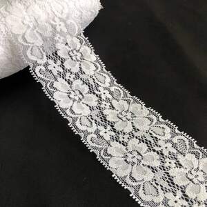 (1 метр) Кружево гипюр стрейч 6 см - белое (6030)