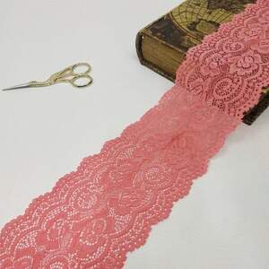 (1 метр) кружево гипюр стрейч, 10см Цвет коралловый (КС-7462О)