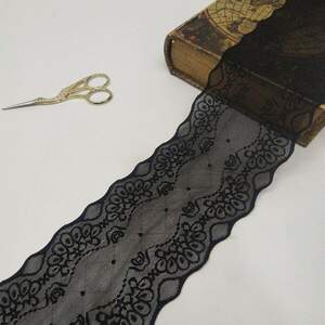 (1 метр) кружево гипюр стрейч, 10см Цвет черный (КС-7466Ч)