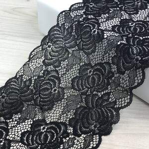 (1 метр) Кружево гипюр стрейч, 17,5 см (10020) Цвет черный