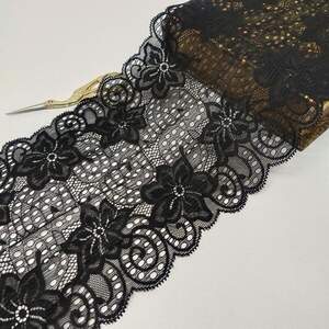 (1 метр) кружево гипюр стрейч, 17,5см Цвет черный (КС-6009)