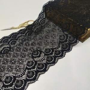 (1 метр) кружево гипюр стрейч, 17см Цвет черный (КС-10035Ч)