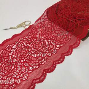 (1 метр) кружево гипюр стрейч, 19,5см Цвет красный (КС-10027К)