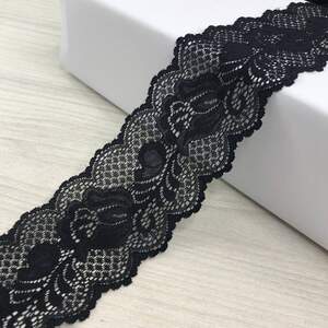 (1 метр) кружево гипюр стрейч, 6,5см Цвет черный (КС-7502)