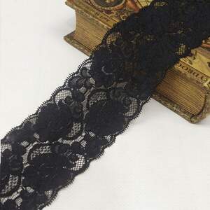 (1 метр) кружево гипюр стрейч, 7см Цвет черный (КС-6618)