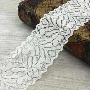 (1 метр) Кружево гипюр стрейч, 8 см (7455), Цвет теплый белый
