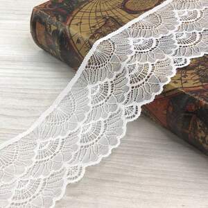 (1 метр) Кружево гипюр стрейч, 8,5 см (7177), Цвет теплый белый