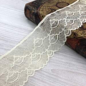 (1 метр) Кружево гипюр стрейч, 8,5см (7177), Цвет айвори