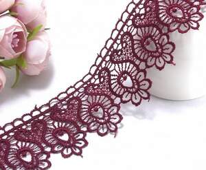 (1 метр) Кружево макраме 4,5см Арфа Цвет - Бордовый
