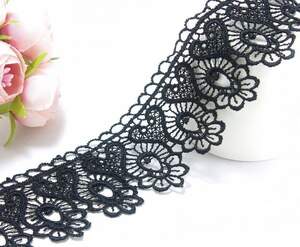 (1 метр) Кружево макраме 4см Арфа Цвет - Чёрный