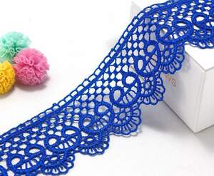 (1 метр) Кружево макраме 5см Завиток Цвет - Синий электрик