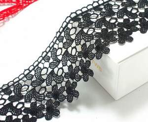 (1 метр) Кружево макраме 6,5 см Сакура Цвет - Чёрный
