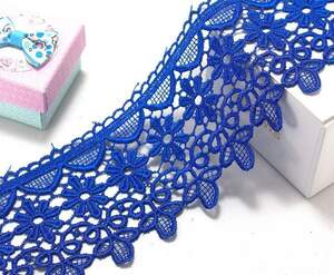 (1 метр) Кружево макраме 7см Ромашка Цвет - Синий электрик