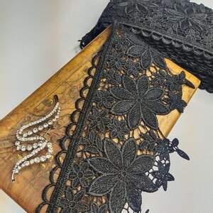 (1 метр) Кружево макраме Sindtex 11см Цвет - Черный (34М-C70323-2)