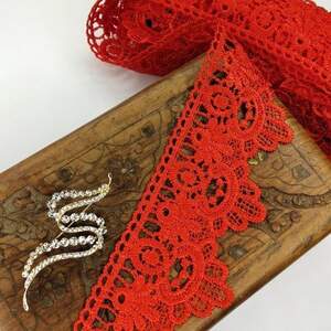 (1 метр) Кружево макраме Sindtex 6,5см Цвет - Красный (07М-T1138-6)