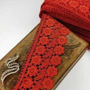 (1 метр) Кружево макраме Sindtex 7,5см Цвет - Красный (25М-F1375E1-5)