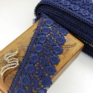 (1 метр) Кружево макраме Sindtex 7,5см Цвет - Синий тёмный (25М-F1375E1-7)