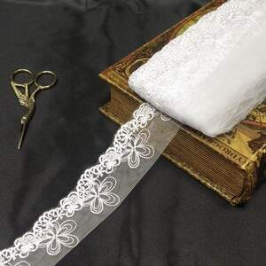 (1 метр) Кружево на сетке (фатине) Sindtex 6 см Цвет - Белый (77М-LZ148-2)