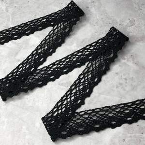 (1 метр) Кружево натуральное лен 2,8 см Цвет - Черный (MY-151)