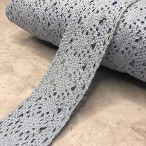 (1 метр) Хлопковое кружево (лен) 4 см - Голубой (М5127-6)